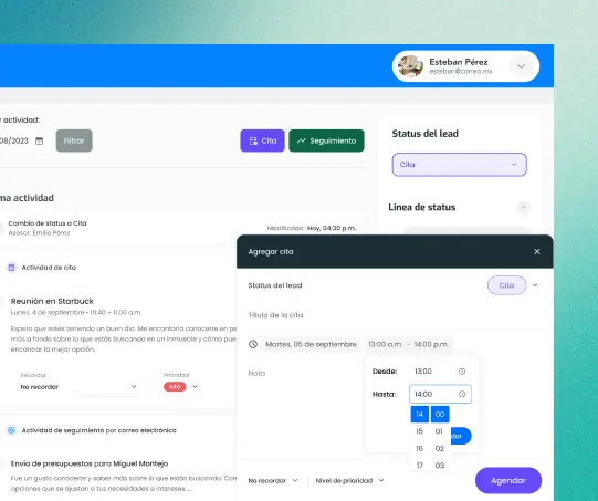 Agenda de citas integrada para agentes inmobiliarios en Turing CRM