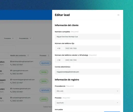 Edición rápida y sencilla de leads en Turing CRM