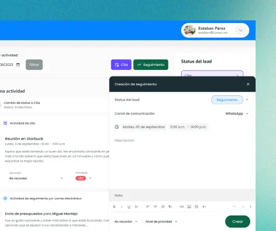 Registro de seguimientos a prospectos inmobiliarios en Turing